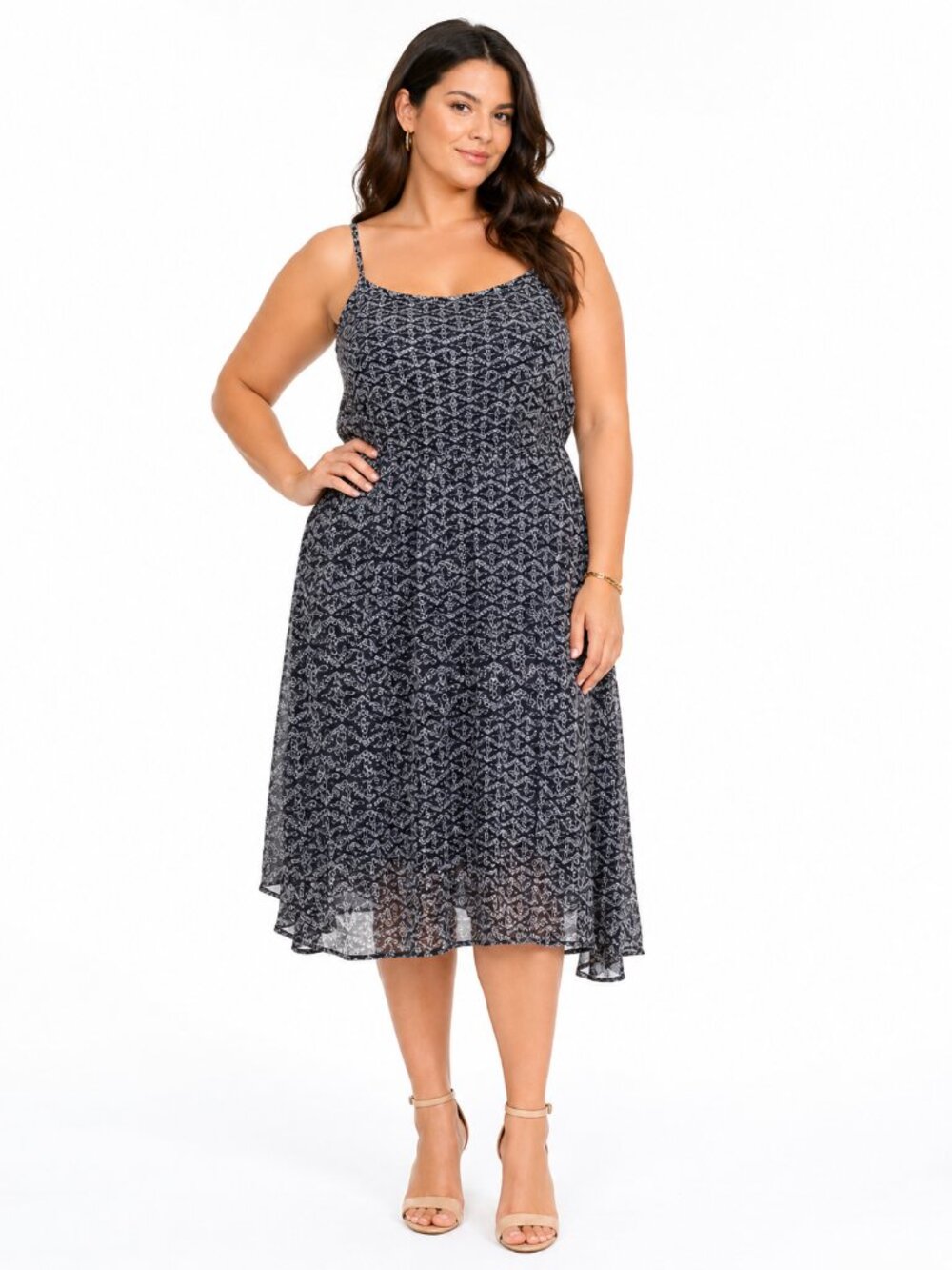Xhilaration 2XL Black White Geometric Caged Back Flowy Strappy Dress